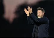 16 May 2025; Shamrock Rovers manager Stephen Bradley celebrates after his side's victory in the SSE Airtricity Men's Premier Division match between Waterford and Shamrock Rovers at the Regional Sports Centre in Waterford. Photo by Thomas Flinkow/Sportsfile