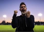 16 May 2025; Shamrock Rovers manager Stephen Bradley celebrates after his side's victory in the SSE Airtricity Men's Premier Division match between Waterford and Shamrock Rovers at the Regional Sports Centre in Waterford. Photo by Thomas Flinkow/Sportsfile