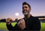 16 May 2025; Shamrock Rovers manager Stephen Bradley celebrates after his side's victory in the SSE Airtricity Men's Premier Division match between Waterford and Shamrock Rovers at the Regional Sports Centre in Waterford. Photo by Thomas Flinkow/Sportsfile