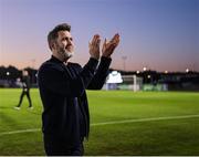 16 May 2025; Shamrock Rovers manager Stephen Bradley celebrates after his side's victory in the SSE Airtricity Men's Premier Division match between Waterford and Shamrock Rovers at the Regional Sports Centre in Waterford. Photo by Thomas Flinkow/Sportsfile