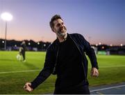 16 May 2025; Shamrock Rovers manager Stephen Bradley celebrates after his side's victory in the SSE Airtricity Men's Premier Division match between Waterford and Shamrock Rovers at the Regional Sports Centre in Waterford. Photo by Thomas Flinkow/Sportsfile