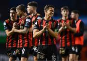 16 May 2025; Keith Buckley of Bohemians, centre, and teammates after their side's victory in the SSE Airtricity Men's Premier Division match between Bohemians and Shelbourne at Dalymount Park in Dublin. Photo by Seb Daly/Sportsfile