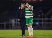 16 May 2025; Shamrock Rovers manager Stephen Bradley with player Lee Grace after their side's victory in the SSE Airtricity Men's Premier Division match between Waterford and Shamrock Rovers at the Regional Sports Centre in Waterford. Photo by Thomas Flinkow/Sportsfile