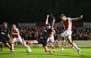 16 May 2025; Jamie Lennon of St Patrick's Athletic scores his side's third goal during the SSE Airtricity Men's Premier Division match between St Patrick's Athletic and Cork City at Richmond Park in Dublin. Photo by Sam Barnes/Sportsfile