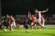 16 May 2025; Jamie Lennon of St Patrick's Athletic scores his side's third goal during the SSE Airtricity Men's Premier Division match between St Patrick's Athletic and Cork City at Richmond Park in Dublin. Photo by Sam Barnes/Sportsfile