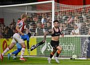 16 May 2025; Sean Maguire of Cork City, right, celebrates after scoring his side's second goal, a penalty, during the SSE Airtricity Men's Premier Division match between St Patrick's Athletic and Cork City at Richmond Park in Dublin. Photo by Sam Barnes/Sportsfile
