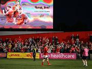 16 May 2025; Peter O'Mahony of Munster applauds supporters after the United Rugby Championship match between Munster and Benetton at Virgin Media Park in Cork. Photo by Brendan Moran/Sportsfile