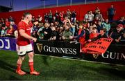 16 May 2025; Peter O'Mahony of Munster waves to supporters after the United Rugby Championship match between Munster and Benetton at Virgin Media Park in Cork. Photo by Brendan Moran/Sportsfile