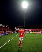 16 May 2025; Peter O'Mahony of Munster acknowledges supporters after the United Rugby Championship match between Munster and Benetton at Virgin Media Park in Cork. Photo by Brendan Moran/Sportsfile