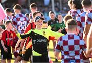 16 May 2025; A Drogheda United flagbearer before the SSE Airtricity Men's Premier Division match between Drogheda United and Derry City at Sullivan & Lambe Park in Drogheda, Louth. Photo by Ramsey Cardy/Sportsfile