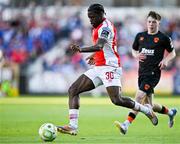 16 May 2025; Al-Amin Kazeem of St Patrick's Athletic during the SSE Airtricity Men's Premier Division match between St Patrick's Athletic and Cork City at Richmond Park in Dublin. Photo by Sam Barnes/Sportsfile