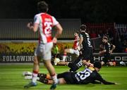 16 May 2025; Zach Elbouzedi of St Patrick's Athletic scores his side's second goal during the SSE Airtricity Men's Premier Division match between St Patrick's Athletic and Cork City at Richmond Park in Dublin. Photo by Sam Barnes/Sportsfile