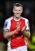 16 May 2025; Jamie Lennon of St Patrick's Athletic applauds the supporters after his side's victory in the SSE Airtricity Men's Premier Division match between St Patrick's Athletic and Cork City at Richmond Park in Dublin. Photo by Sam Barnes/Sportsfile