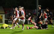 16 May 2025; Jamie Lennon of St Patrick's Athletic celebrates after scoring his side's third goal during the SSE Airtricity Men's Premier Division match between St Patrick's Athletic and Cork City at Richmond Park in Dublin. Photo by Sam Barnes/Sportsfile