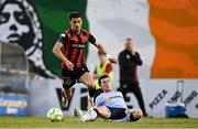 16 May 2025; Connor Parsons of Bohemians in action against Ali Coote of Shelbourne during the SSE Airtricity Men's Premier Division match between Bohemians and Shelbourne at Dalymount Park in Dublin. Photo by Seb Daly/Sportsfile
