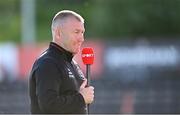 16 May 2025; Bohemians manager Alan Reynolds is interviewed for Virgin Media Sport before the SSE Airtricity Men's Premier Division match between Bohemians and Shelbourne at Dalymount Park in Dublin. Photo by Seb Daly/Sportsfile