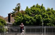 17 May 2025; A lone Galway supporter on a terrace before the Leinster GAA Hurling Senior Championship Round 4 match between Galway and Antrim at Pearse Stadium in Galway. Photo by Piaras Ó Mídheach/Sportsfile