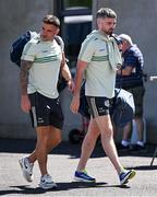 17 May 2025; Micheál Burns, left, and Shane Murphy of Kerry arrive before the GAA Football All-Ireland Senior Championship Round 1 match between Kerry and Roscommon at Fitzgerald Stadium in Killarney, Kerry. Photo by Brendan Moran/Sportsfile