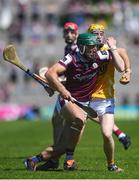 17 May 2025; Fintan Burke of Galway in action against Cormac McKeown of Antrim during the Leinster GAA Hurling Senior Championship Round 4 match between Galway and Antrim at Pearse Stadium in Galway. Photo by John Sheridan/Sportsfile