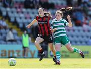 17 May 2025; Scarlett Herron of Shamrock Rovers in action against Hannah Healy of Bohemians during the SSE Airtricity Women's Premier Division match between Bohemians and Shamrock Rovers at Dalymount Park in Dublin. Photo by Thomas Flinkow/Sportsfile