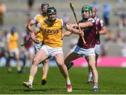 17 May 2025; Ryan McCambridge of Antrim in action against Jack Grealish of Galway during the Leinster GAA Hurling Senior Championship Round 4 match between Galway and Antrim at Pearse Stadium in Galway. Photo by John Sheridan/Sportsfile