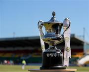 17 May 2025; A general view of of the cup before the Leinster Senior Camogie final match between Wexford and Kilkenny at Netwatch Cullen Park in Carlow. There are no match action pictures from this game at the request of the participating players. Photo by Michael P Ryan/Sportsfile
