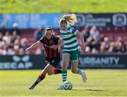 17 May 2025; Emily Corbet of Shamrock Rovers in action against Alannah McEvoy of Bohemians during the SSE Airtricity Women's Premier Division match between Bohemians and Shamrock Rovers at Dalymount Park in Dublin. Photo by Thomas Flinkow/Sportsfile