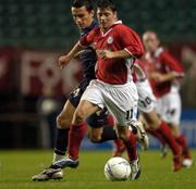16 September 2004; Wesley Hoolahan, Shelbourne, in action against Christophe Landrin, Lille. UEFA Cup, First Round, First Leg, Shelbourne v Lille, Lansdowne Road, Dublin. Picture credit; Brian Lawless / SPORTSFILE