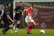 16 September 2004; Jim Crawford, Shelbourne, in action against Stephane Dumont, Lille. UEFA Cup, First Round, First Leg, Shelbourne v Lille, Lansdowne Road, Dublin. Picture credit; Brian Lawless / SPORTSFILE