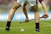 12 September 2004; A player prepares to take a free. All-Ireland Minor Hurling Championship Final, Galway v Kilkenny, Croke Park, Dublin. Picture credit; Brendan Moran / SPORTSFILE *** Local Caption *** Any photograph taken by SPORTSFILE during, or in connection with, the 2004 Guinness All-Ireland Hurling Final which displays GAA logos or contains an image or part of an image of any GAA intellectual property, or, which contains images of a GAA player/players in their playing uniforms, may only be used for editorial and non-advertising purposes.  Use of photographs for advertising, as posters or for purchase separately is strictly prohibited unless prior written approval has been obtained from the Gaelic Athletic Association.