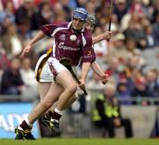 12 September 2004; Keith Kilkenny, Galway, in action against Gavin Nolan, Kilkenny. All-Ireland Minor Hurling Championship Final, Galway v Kilkenny, Croke Park, Dublin. Picture credit; Brendan Moran / SPORTSFILE *** Local Caption *** Any photograph taken by SPORTSFILE during, or in connection with, the 2004 Guinness All-Ireland Hurling Final which displays GAA logos or contains an image or part of an image of any GAA intellectual property, or, which contains images of a GAA player/players in their playing uniforms, may only be used for editorial and non-advertising purposes.  Use of photographs for advertising, as posters or for purchase separately is strictly prohibited unless prior written approval has been obtained from the Gaelic Athletic Association.
