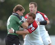 18 September 2004; Matt Mostyn, Connacht, in action against Jonny Bell, and Kevin Maggs (behind), Ulster. Celtic League 2004-2005, Connacht v Ulster, Sportsground, Galway. Picture credit; David Maher / SPORTSFILE