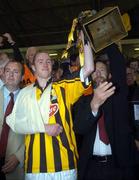 18 September 2004; Kilkenny captain James 'Cha' Fitzpatrick lifts the Trophy with the help of GAA President Sean Kelly. Erin All-Ireland U21 Hurling Championship Final, Kilkenny v Tipperary, Nowlan Park, Kilkenny. Picture credit; Damien Eagers / SPORTSFILE