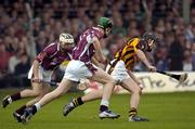 19 September 2004; Patrick Hogan, Kilkenny, in action against Kevin Hynes, and John Hughes, left, Galway. All-Ireland Minor Hurling Championship Final Replay, Kilkenny v Galway, O'Connor Park, Tullamore, Co. Offaly. Picture credit; Damien Eagers / SPORTSFILE