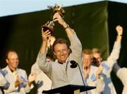 19 September 2004; European captain Bernhard Langer lifts the Ryder Cup after victory over America. 35th Ryder Cup Matches, Oakland Hills Country Club, Bloomfield Township, Michigan, USA. Picture credit; Matt Browne / SPORTSFILE