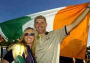19 September 2004;Padraig Harrington and his wife Caroline celebrate on the 18th green after Europe had won the Ryder Cup. 35th Ryder Cup Matches, Oakland Hills Country Club, Bloomfield Township, Michigan, USA. Picture credit; Matt Browne / SPORTSFILE