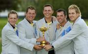 19 September 2004; European team players, from l to r, Luke Donald, Lee Westwood, David Howell, Paul Casey and Ian Poulter pictured with the Ryder Cup. 35th Ryder Cup Matches, Oakland Hills Country Club, Bloomfield Township, Michigan, USA. Picture credit; Matt Browne / SPORTSFILE