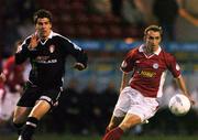 20 September 2004; Ollie Cahill, Shelbourne, in action against Robbie Doyle, St. Patrick's Athletic. eircom league, Premier Division, Shelbourne v St. Patrick's Athletic, Tolka Park, Dublin. Picture credit; David Maher / SPORTSFILE