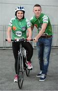 10 October 2013; Neasa O'Se and Dublin footballer Paul Mannion setting off from Croke Park as they begin the first leg of the Paidi O Se Charity Cycle Sportive. The inaugural three day cycle from Croke Park to Ventry is sponsored by Opel, supported by Cuisine de France and running from October 10th - 12th to raise money for cardiac services, through Fundúireacht Páidí Ó Sé. For more information on the Paidi Ó Sé Charity Cycle Sportive log on to paidiose.com. Croke Park, Dublin. Picture credit: Barry Cregg / SPORTSFILE