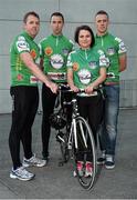 10 October 2013; Opel Ireland Managing Director Dave Sheeran, left, Cuisine de France Sales Manager Wesley Morrisey, Neasa O'Se and Dublin footballer Paul Mannion, right, before setting off from Croke Park as they begin the first leg of the Paidi O Se Charity Cycle Sportive. The inaugural three day cycle from Croke Park to Ventry is sponsored by Opel, supported by Cuisine de France and running from October 10th - 12th to raise money for cardiac services, through Fundúireacht Páidí Ó Sé. For more information on the Paidi Ó Sé Charity Cycle Sportive log on to paidiose.com. Croke Park, Dublin. Picture credit: Barry Cregg / SPORTSFILE