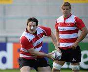 10 October 2013; Ulster's Declan Fitzpatrick and Chris Henry, right, during squad training ahead of their Heineken Cup, Pool 5, Round 1, match against Leicester Tigers on Friday. Ulster Rugby Squad Training, Ravenhill Stadium, Belfast, Co. Antrim. Picture credit: Oliver McVeigh / SPORTSFILE