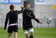 10 October 2013; Ulster's Roger Wilson and Paddy jackson, left, during squad training ahead of their Heineken Cup, Pool 5, Round 1, match against Leicester Tigers on Friday. Ulster Rugby Squad Training, Ravenhill Stadium, Belfast, Co. Antrim. Picture credit: Oliver McVeigh / SPORTSFILE