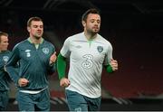 10 October 2013; Republic of Ireland's Andy Reid and Darron Gibson during squad training ahead of their 2014 FIFA World Cup Qualifier, Group C, game against Germany on Friday. Republic of Ireland Squad Training, Rhine Energie Stadion, Cologne, Germany. Picture credit: David Maher / SPORTSFILE