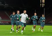 10 October 2013; Republic of Ireland's Andy Reid, centre, with, from left to right, Glenn Whelan, Darron Gibson, Anthony Pilkington and Wes Hoolahan during squad training ahead of their 2014 FIFA World Cup Qualifier, Group C, game against Germany on Friday. Republic of Ireland Squad Training, Rhine Energie Stadion, Cologne, Germany. Picture credit: David Maher / SPORTSFILE