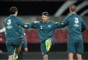 10 October 2013; Republic of Ireland's Wes Hoolahan, centre, with Anthony Stokes, left, and Anthony Pilkington during squad training ahead of their 2014 FIFA World Cup Qualifier, Group C, game against Germany on Friday. Republic of Ireland Squad Training, Rhine Energie Stadion, Cologne, Germany. Picture credit: David Maher / SPORTSFILE