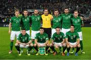 11 October 2013; The Republic of Ireland team, back row, from left to right, Kevin Doyle, Ciaran Clark, Marc Wilson, David Forde, Darron Gibson, Damien Delaney and Anthony Stokes. Front row, from left to right, James McCarthy, Seamus Coleman, Glenn Whelan and Stephen Kelly. 2014 FIFA World Cup Qualifier, Group C, Germany v Republic of Ireland, Rhine Energie Stadion, Cologne, Germany.  Picture credit: David Maher / SPORTSFILE