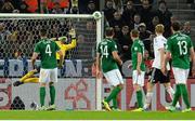 11 October 2013; The ball hits the bar from a shot from Jerome Boateng, Germany. 2014 FIFA World Cup Qualifier,  Group C, Germany v Republic of Ireland, Rhine Energie Stadion, Cologne, Germany. Picture credit: David Maher / SPORTSFILE