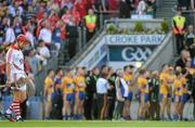 28 September 2013; Cork goalkeeper Anthony Nash and the Clare team stand for the national anthem before the game. GAA Hurling All-Ireland Senior Championship Final Replay, Cork v Clare, Croke Park, Dublin. Picture credit: Brendan Moran / SPORTSFILE