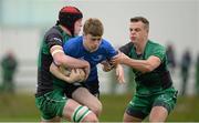 12 October 2013; Ger O'Connor, Leinster, is tackled by Dylan Connolly, left, and Simon Keller, Connacht. Under 18 Club Interprovincial, Connacht v Leinster, Sportsground, Galway. Picture credit: Diarmuid Greene / SPORTSFILE