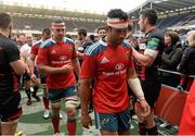 12 October 2013; Munster players Casey Laulala, right, and Paddy Butler leave the pitch after defeat to Edinburgh. Heineken Cup 2013/14, Pool 6, Round 1, Edinburgh v Munster, Murrayfield, Edinburgh, Scotland.  Picture credit: Brendan Moran / SPORTSFILE